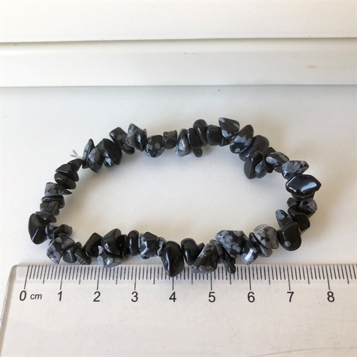 Obsidian Snefnug Armbånd Chips med elastik.